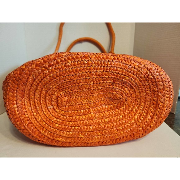 Cappelli Straworld Orange Straw Beach Bag with Beaded Handles *See Description* - Picture 6 of 8